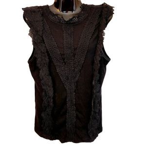 Ruffled Sleeveless Black Top Shirt Size L
